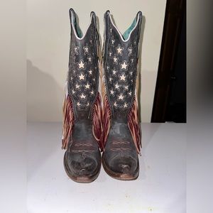Corral Red, white & blue fringe snip toe boots